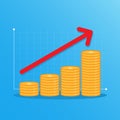 Coins stack moving up meaning growth and increase money value
