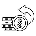 Coins stack refund icon, outline style