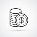 Coins stack flat line black trendy icon. Vector eps10 Royalty Free Stock Photo