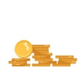 Coins stack vector illustration, coins icon flat, coins pile, coins money, one golden coin standing on stacked gold Royalty Free Stock Photo