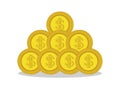 Coins stack vector illustration, flat coin money stacked flat icon, golden penny cash pile, treasure heap isolated on color Royalty Free Stock Photo