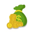 Coins stack vector illustration, flat coin money stacked flat icon, golden penny cash pile, treasure heap isolated on color Royalty Free Stock Photo