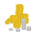 Coins stack vector illustration, flat coin money stacked flat icon, golden penny cash pile, treasure heap isolated on color Royalty Free Stock Photo