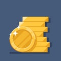 Coins stack vector illustration. Flat coin money stacked icon. Golden penny cash pile, treasure heap isolated on color