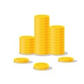 Coins stack vector illustration, icon flat finance heap, dollar coin pile. Golden money standing on stacked, gold piece Royalty Free Stock Photo