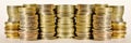 Coins stacked in bars. The concept of revenue growth Royalty Free Stock Photo