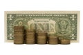 Coins stairs and back side one dollar note Royalty Free Stock Photo