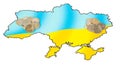Coins on ukrainian map concept