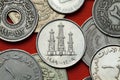 Coins of the United Arab Emirates. Oil derricks Royalty Free Stock Photo