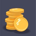 Coins vector icon illustration. Stack of coins with coin in front of it. Digital currency. Flat style gold coins isolated.