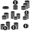 Coins vector icons Set. Black money icon. Bank payment symbol illustration. Finance sign or logo. Royalty Free Stock Photo