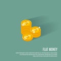 Coins vector illustration. Coins icon in a flat style. Stack of coins on a colored background. Gold coins flat vector