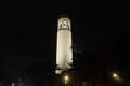 Coit tower on top of Telegraph Hill at night, San Francisco, California Royalty Free Stock Photo