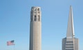 Coit Tower and Transamerica Pyramid dominant San Francisco skyline, CA Royalty Free Stock Photo