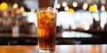 Coke glass with ice and lemon on a table Royalty Free Stock Photo