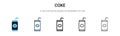 Coke icon in filled, thin line, outline and stroke style. Vector illustration of two colored and black coke vector icons designs