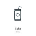 Coke outline vector icon. Thin line black coke icon, flat vector simple element illustration from editable drinks concept isolated