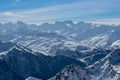 Col de thorens peclet val thorens valley view sun snowy mountain landscape France alpes 3 vallees Royalty Free Stock Photo