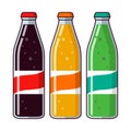 Cola bottle glass.Lemonade plastic bottles.Orange soda.Cold drinks.