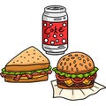 Cola, Burger, and Sandwich Cartoon Colored Clipart