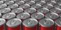 Cola drink cans, soft drink containers background. 3d illustration