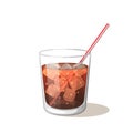 Cola drink in a glass cup with ice with sticks Vector Illustration Royalty Free Stock Photo