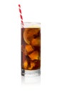 Cola drink in a glass with ice cubes and straw Royalty Free Stock Photo