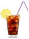 Cola drink with ice cubes and sliced lime in a highball glass Royalty Free Stock Photo
