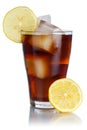 Cola drink lemonade softdrink in a glass with lemon isolated on white