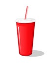 Cola drink in a red plastic pot cardboard cup with chopsticks isolated