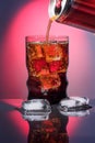 Cola in drinking glass with ice sweet sparkling carbonated drink beverage fast food with big calorie Royalty Free Stock Photo