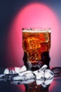 Cola in drinking glass with ice sweet sparkling carbonated drink beverage fast food with big calorie Royalty Free Stock Photo