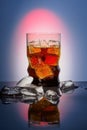 Cola in drinking glass with ice sweet sparkling carbonated drink beverage fast food with big calorie Royalty Free Stock Photo