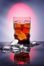 Cola in drinking glass with ice sweet sparkling carbonated drink beverage fast food with big calorie Royalty Free Stock Photo