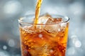 Cola with Ice. Close up of the ice cubes in cola water. Texture of carbonate drink with bubbles Royalty Free Stock Photo