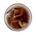 Cola with ice cubes in glass top view isolated on white background, clipping path included Royalty Free Stock Photo