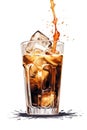 Cola with ice cubes and splash isolated on white background. Illustration Royalty Free Stock Photo