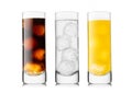 Cola orange and lemonade soda drink with ice cubes in highball glass Royalty Free Stock Photo