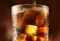 Cola pouring in glass with ice cubes Royalty Free Stock Photo