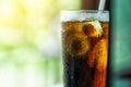 Cola soda drink in glass with ice cubes and bubbles Royalty Free Stock Photo