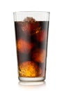 Cola soda drink with ice cubes and bubbles on white background Royalty Free Stock Photo