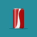 Cola soda in red aluminum can icon on blue background. Soft drink sign. Drink in packaging. Vector illustration Royalty Free Stock Photo