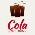 Cola Soft drink with ice. Vector flat illustration.