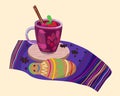 Colada morada and bread baby. Traditional ecuadorian dish. Vector illustration