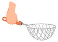 Colander in hand. Cooking recipe cartoon icon