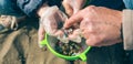 Colander with microplastics on the beach Royalty Free Stock Photo