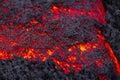 Lava flow in a detail view - red vivid molten lava on Etna volcano - Sicily Royalty Free Stock Photo