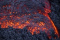 Lava flow in a detail view - red vivid molten lava on Etna volcano - Sicily Royalty Free Stock Photo