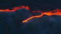 Colata di lava sul vulcano Etna vista aerea dall`alto in tarda serata- Sicilia Royalty Free Stock Photo