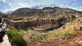 The Colca Canyon in Peru - view of terraced fields and Colca river